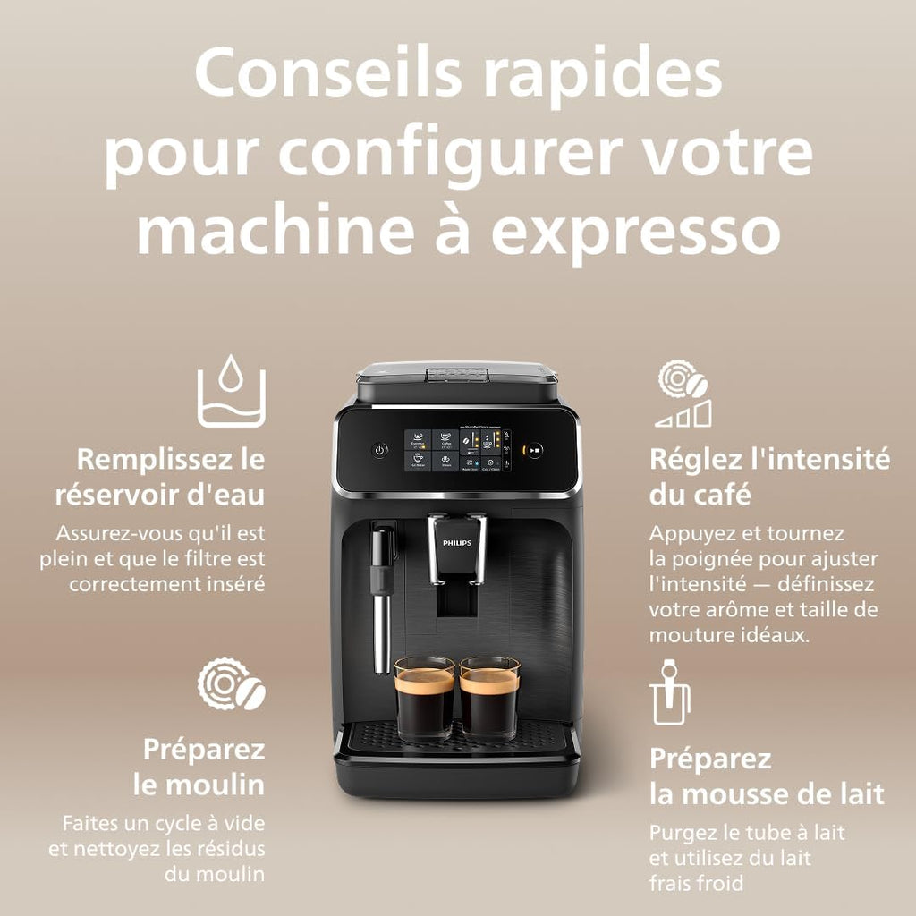 Philips Série 2200 Machine Expresso Broyeur 2 Boissons Mousseur à Lait Noir Mat EP2220/10