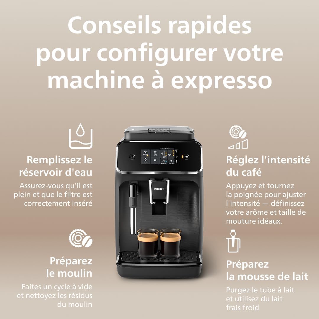 Philips Série 2200 Machine Expresso Broyeur 2 Boissons Mousseur à Lait Noir Mat EP2220/10