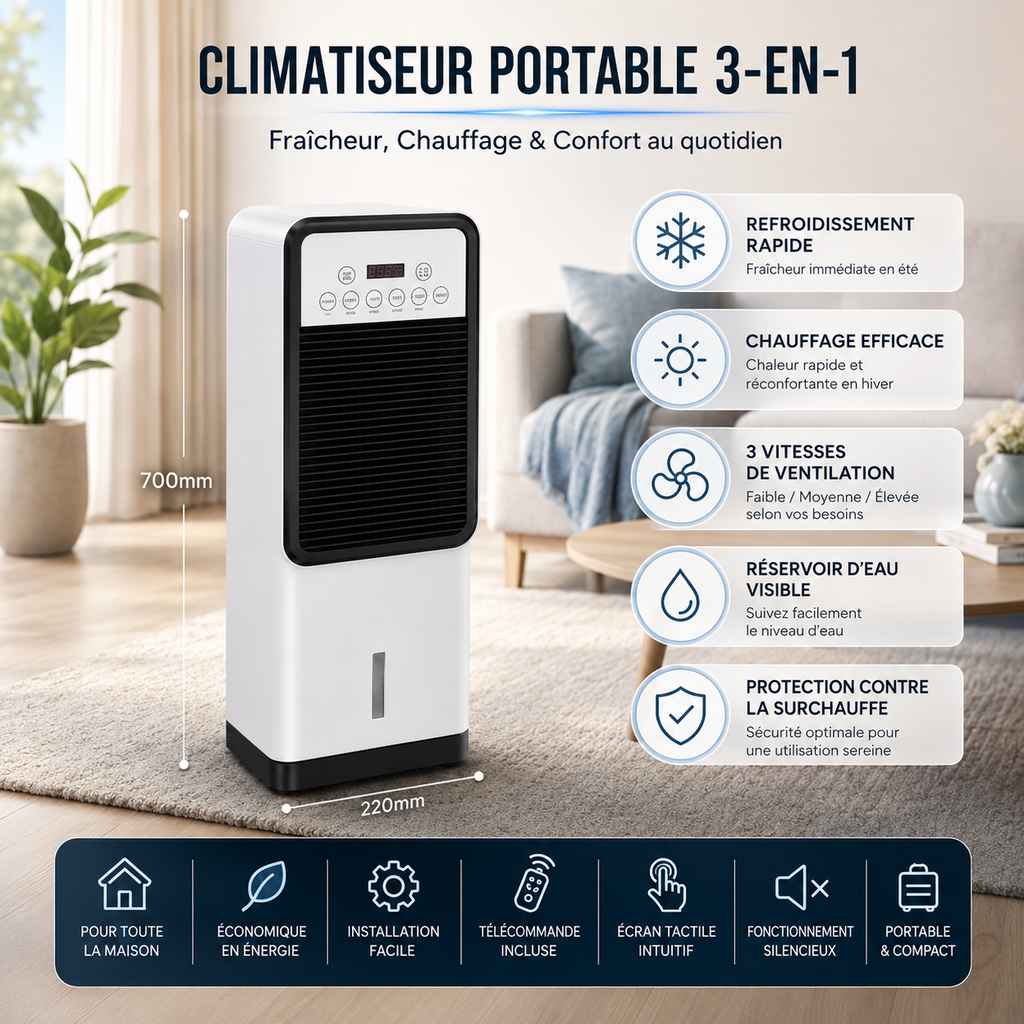 Suntek Climatiseur Mobile 3 en 1 Refroidissement Puissant