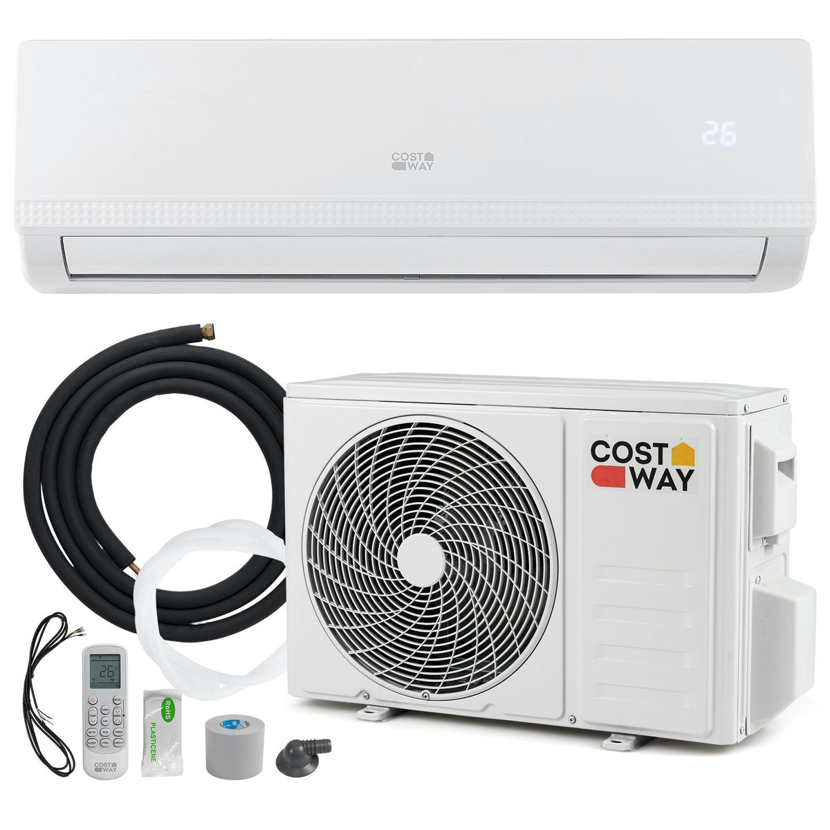 COSTWAY Climatiseur Split Mural 5-en-1 9000 BTU Pompe à Chaleur